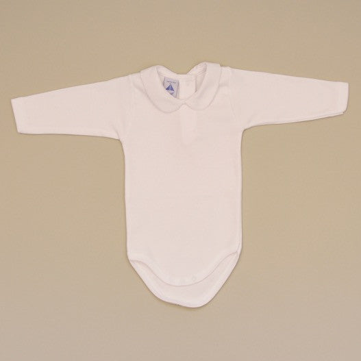 Baby 100% Cotton White Long Sleeve White Onesie with Pique Collar
