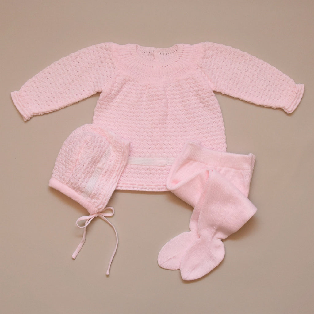 Pink and White Three Piece Girl Knit Sweater Set
