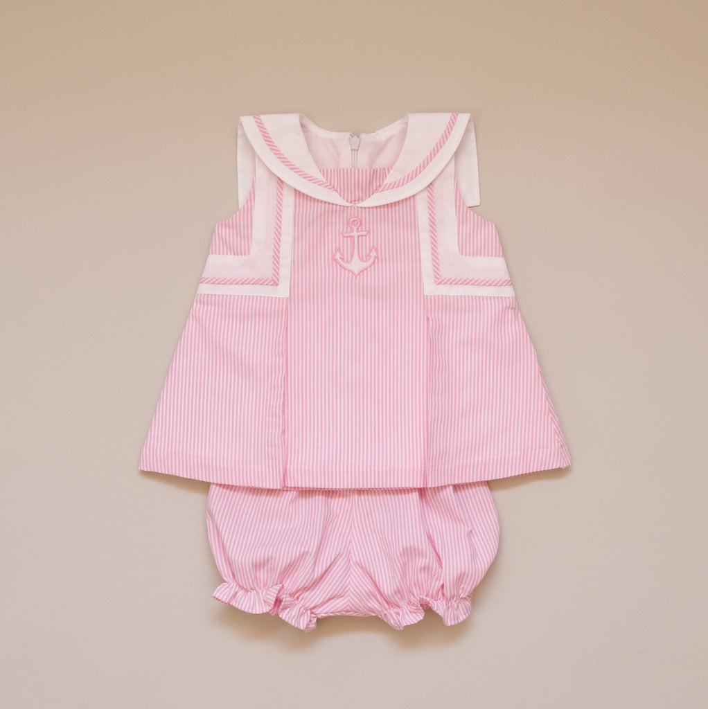 100% Cotton Pink and White Anchor Two Piece Play Dress