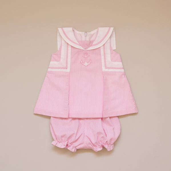 100% Cotton Pink and White Anchor Two Piece Play Dress