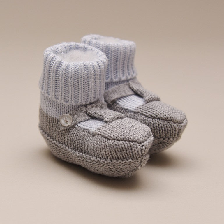 Blue and Gray Knit Mocked Booties