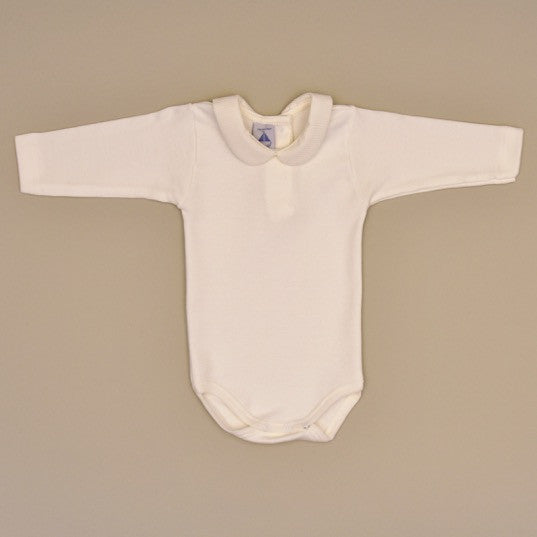 Baby 100% Cotton Beige Long Sleeve Onesie with Pique Collar