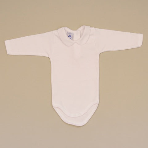 Baby 100% Cotton White Long Sleeve White Onesie with Pique Collar