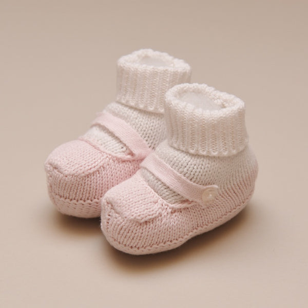 Pink and White Knit Mocked Booties