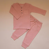 Pink Thermal Organic Cotton Long Sleeve Shirt and Drawstring Lounge Pants