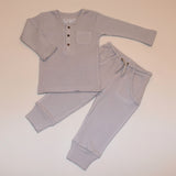 Gray Thermal Organic Cotton Long Sleeve Shirt and Drawstring Lounge Pants