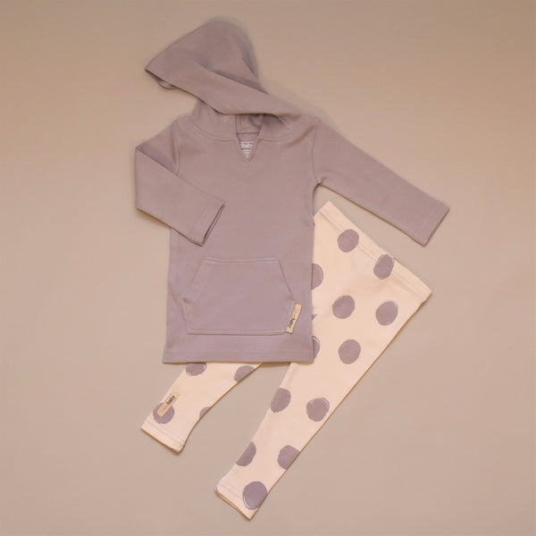 Light Gray Organic Cotton Long Sleeve Hoodie with Beige and Light Gray Leggings