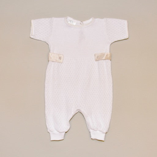 Ivory and White Baby Short Sleeve Knit Romper
