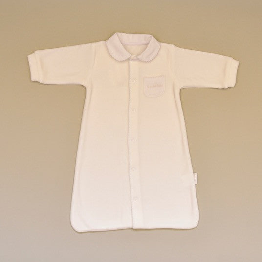 Ivory Velour Long Sleeve Baby Sack with White Pique Collar