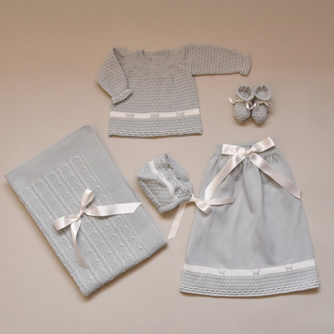 White and Iceberg Newborn Baby Five Piece Sweater Knit Set