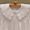 100% Cotton White Baby Romper with Blue Embroidered Collar and Sleeve