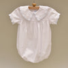 100% Cotton White Baby Romper with Blue Embroidered Collar and Sleeve
