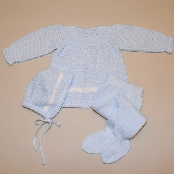 Blue and White Three Piece Knit Sweater Set