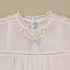 Baby White Bubble, Bonnet and Bootie set with Blue Leaf Bow Embroidery