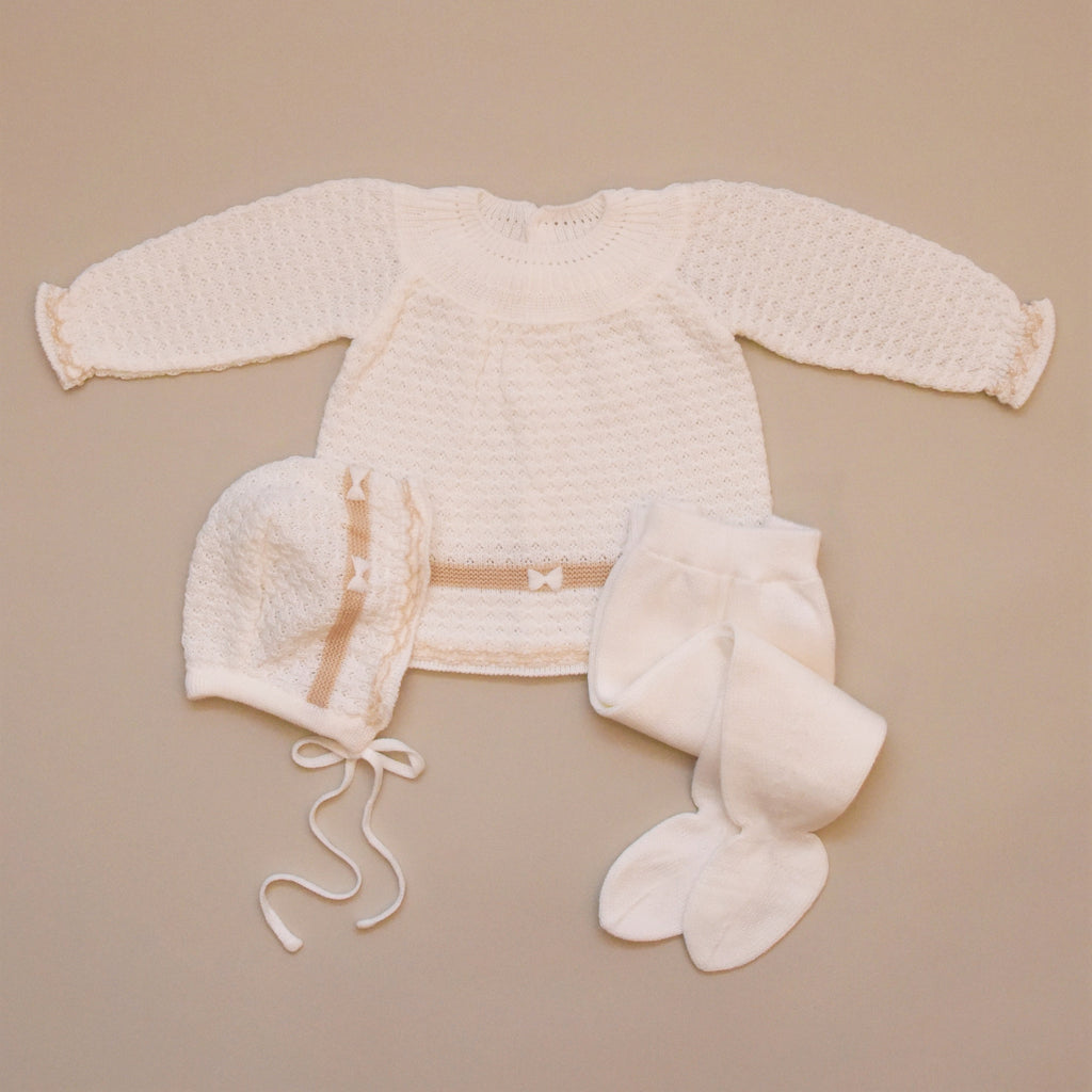 Natural and Beige Three Piece Knit Sweater Set
