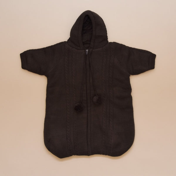 Newborn Chocolate Gray Baby Hooded Knit Cable Sweater Long Sleeve Coverall