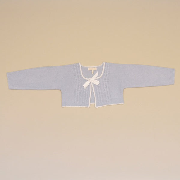 Baby Blue and White Bolero Cable Knit Cardigan Sweater