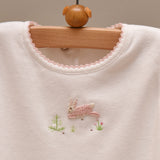 Baby Hand Embroidered Pink Bunny Dress with Hand Crochet Pink Border