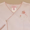 Pink Butterfly 100% Cotton White Baby Tee and Pant Set with Pink Hand Crochet Trim and Hand Embroidered