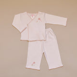 Pink Butterfly 100% Cotton White Baby Tee and Pant Set with Pink Hand Crochet Trim and Hand Embroidered