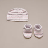 Gray, Pink and White 100% Baby Pima Cotton Knit Beenie and Bottie Set