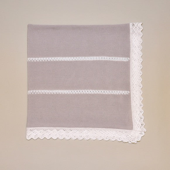 Gray and White Hand Knitted Baby Blanket